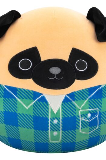 Squishmallows Plush Figure Brown Pug in Green and Blue Flannel Shirt Prince 30 cm