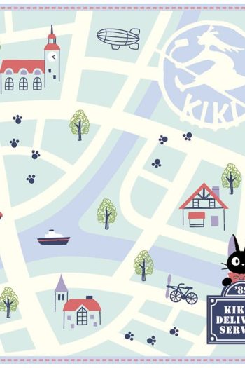 Studio Ghibli Mini Towel Kiki's Delivery Service City Map 25 x 25 cm