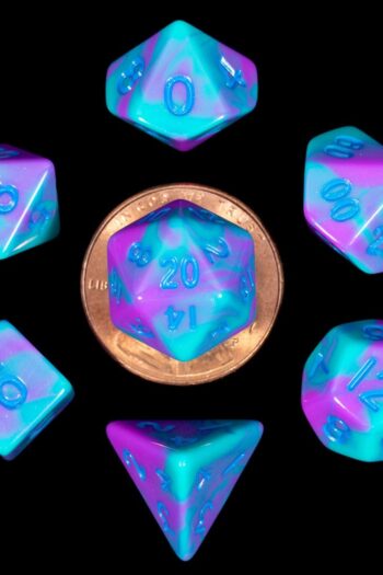 FanRoll Mini Dice Set Turquoise and Purple Marble (7)