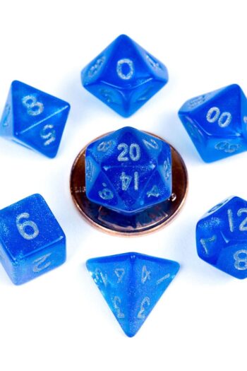 FanRoll Mini Dice Set Stardust Blue with Silver Numbers (7)