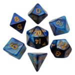 FanRoll Mini Dice Set Blue/Light Blue with Gold Numbers (7)
