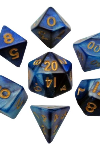FanRoll Mini Dice Set Blue/Light Blue with Gold Numbers (7)