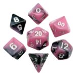 FanRoll Mini Dice Set Pink/Black with White Numbers (7)