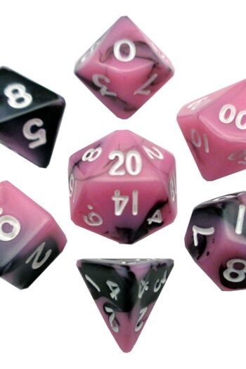 FanRoll Mini Dice Set Pink/Black with White Numbers (7)