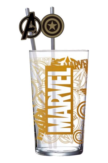 Marvel Glass Tumbler with Straws Logo & Avengers 485 ml