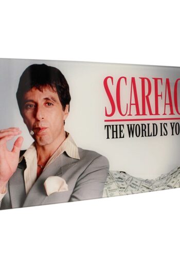 Scarface Glass Poster The World Is Yours (Grey Background) 60 x 30 cm