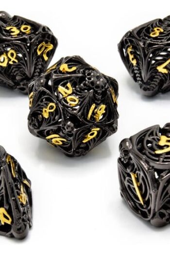 CritStones Hollow Metal Dice Set Soulreaper Gold (7)