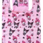 Sanrio Pink Black Party Series Tote Bag Kuromi & My Melody Foldable