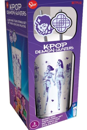 KPop Demon Hunters Glass Tumbler with Straws 485 ml