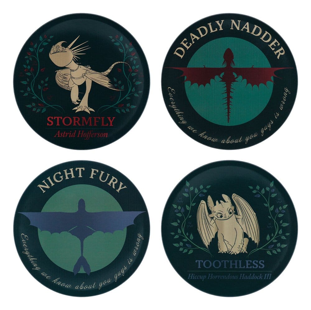 x_fntk-uv-htd08 How to Train Your Dragon Coaster 4-Pack Dragon Printed Metal - immagine 1